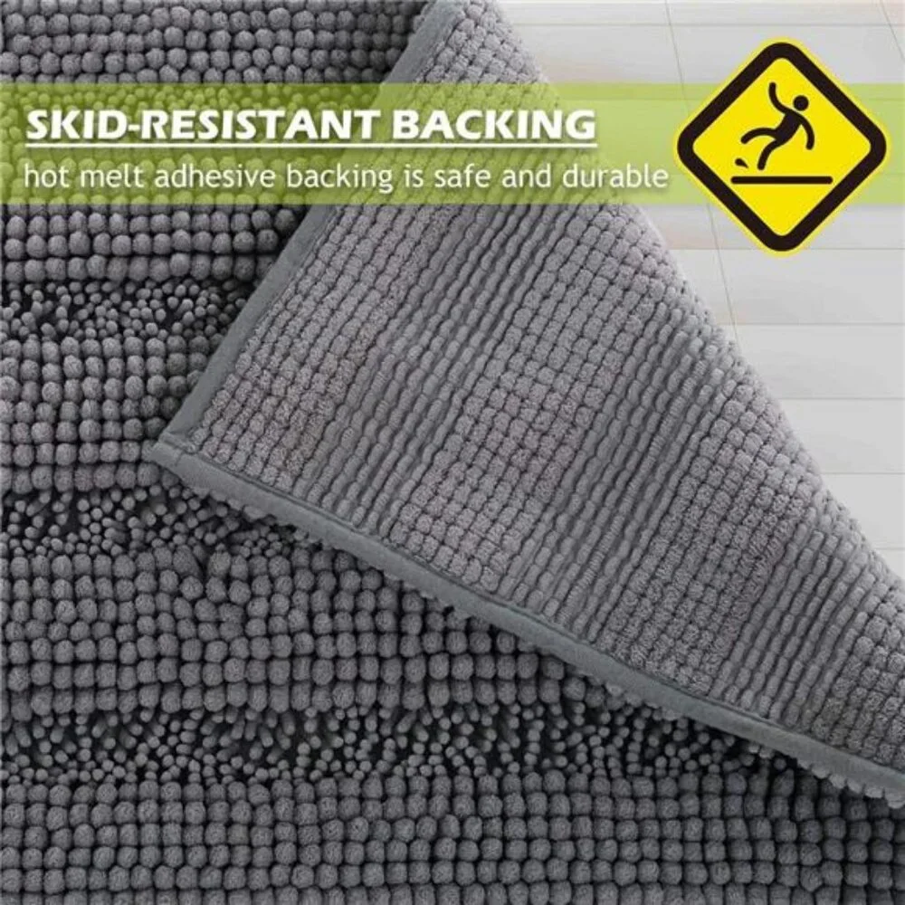 Large Grey Bath Rug 60x24 Non Slip Absorbent Soft Microfiber Bathroom Mat